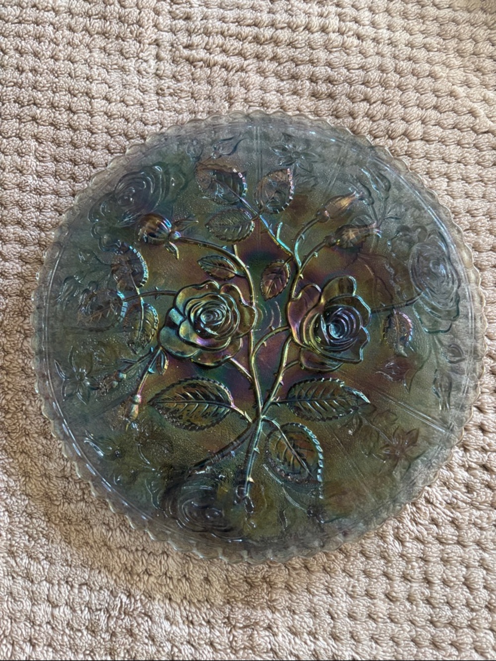 Iridescent Floral Glass Wall Plate - Green/Blue Accent